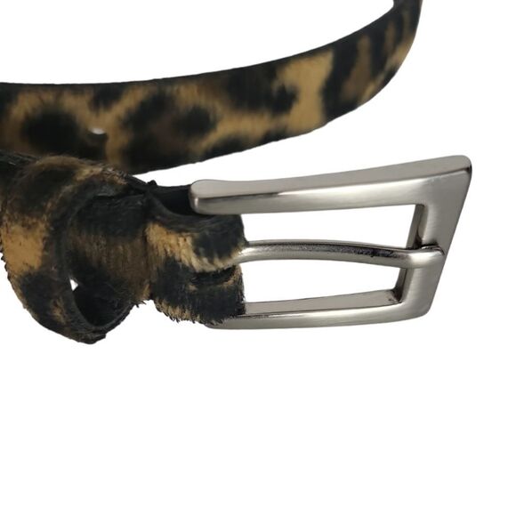 AMIEE Lynn Fuzzy Leather Leopard Print Skinny Belt Small/Medium - Picture 6 of 6